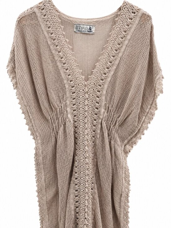 Seaspice Resort Wear Other - Seaspice Resort Wear Crochet Knit Cover Up Dress Caftan Large Beige Boho Coastal